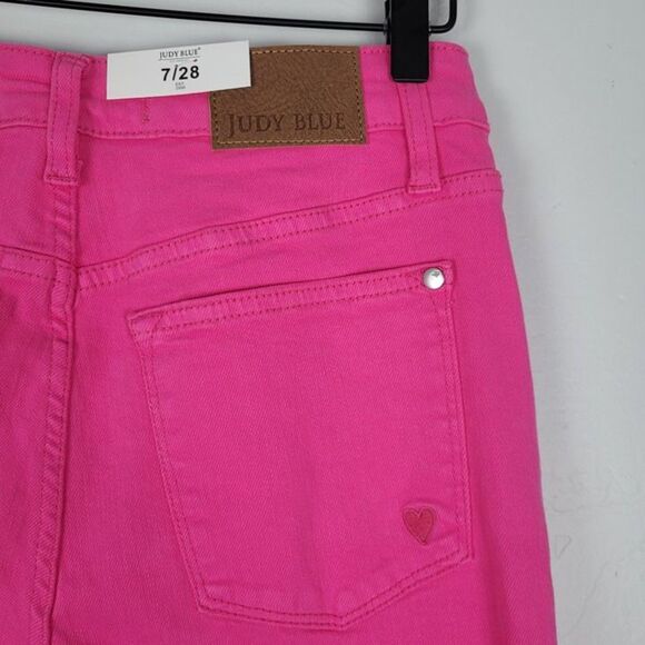 Judy Blue 90's Straight Leg Jeans High Waist Garment Dyed Hot Pink Size 7/28 NWT - Picture 7 of 12